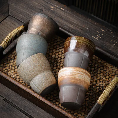 2024 New Japanese Retro Ceramic Kung Fu Tea Cups Espresso Coffee Mugs Eco-Friendly PC Material Boxed for Office & Household Use