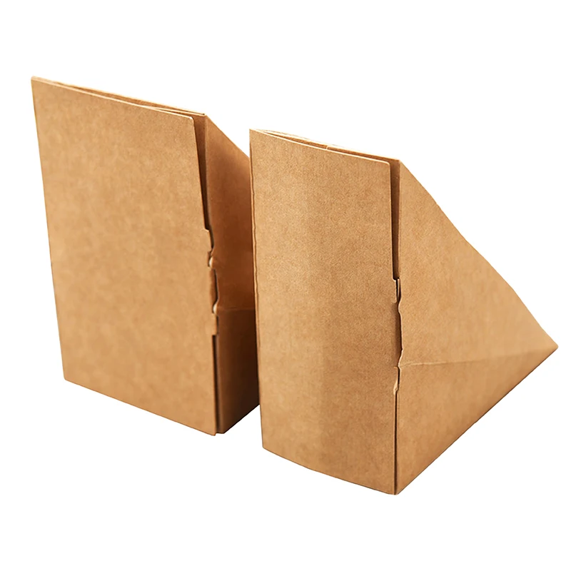 Custom eco carry kraft paper packaging triangle sandwich lunch boxes with clean PET plastic window
