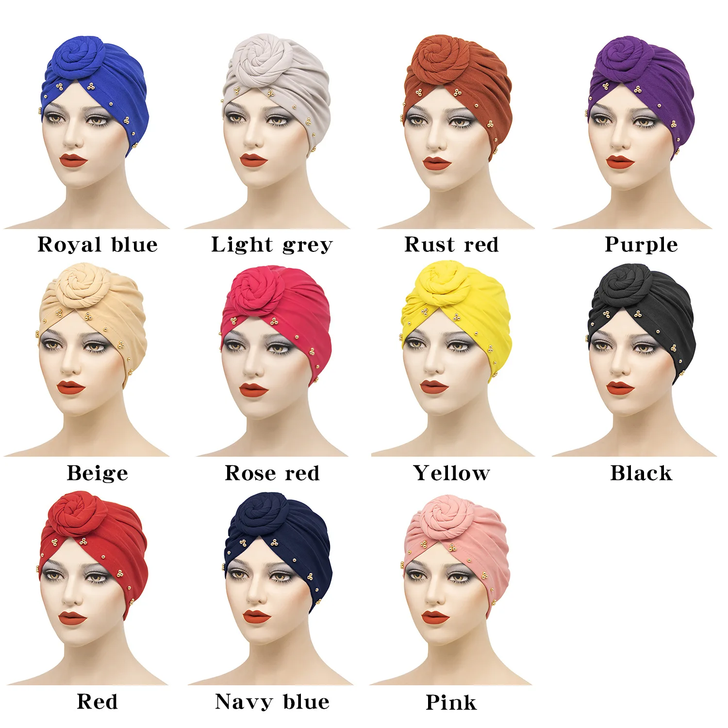 Wholesale Flower Pearl Care Scarf Night Sleep Turban Wide Elastic Solid Sleeping Bonnet Shower Hat Women Satin Night Cap Silk