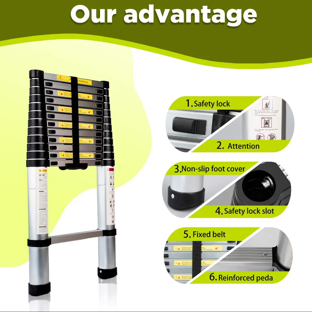 3.2m 4.4m 5m 6m foldable easy store step compact folding multipurpose aluminum telescopic ladder for car roof