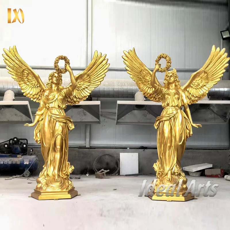 Life size resin fiberglass gold goddess angel figurines garden statues For Garden