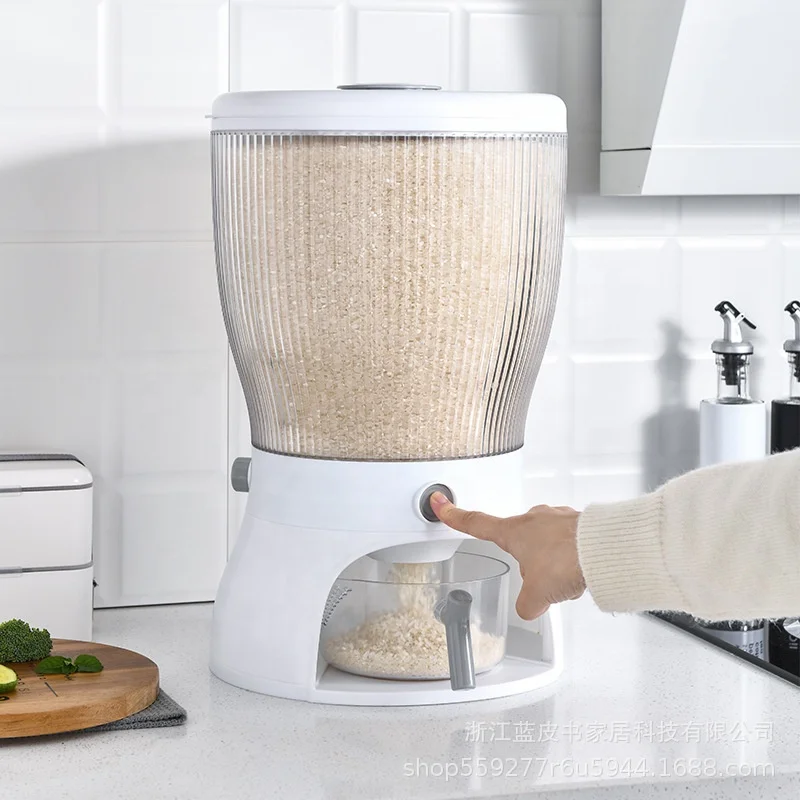 
Kitchen 360 degrees rotating Rice Bucket Seal Moisture-proof Food Storage Container Plastic Cereal Dispensers 