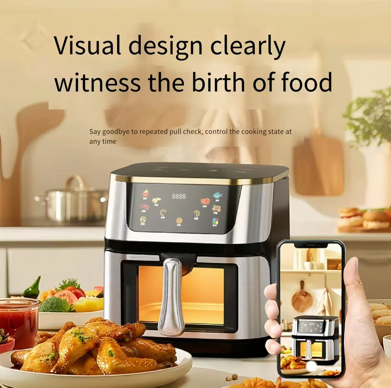 Stainless steel square visible large capacity electric oven oil-free healthy air fryer factory direct delivery wholesale OEM 10L