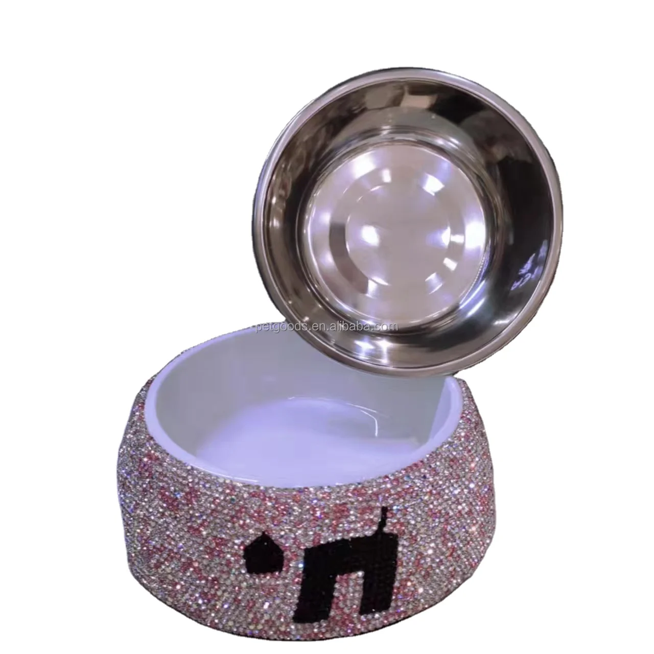 Wholesale stainless steel pet dog bowl fashion inlaid cat food bowl pet drinking water basin NB-555