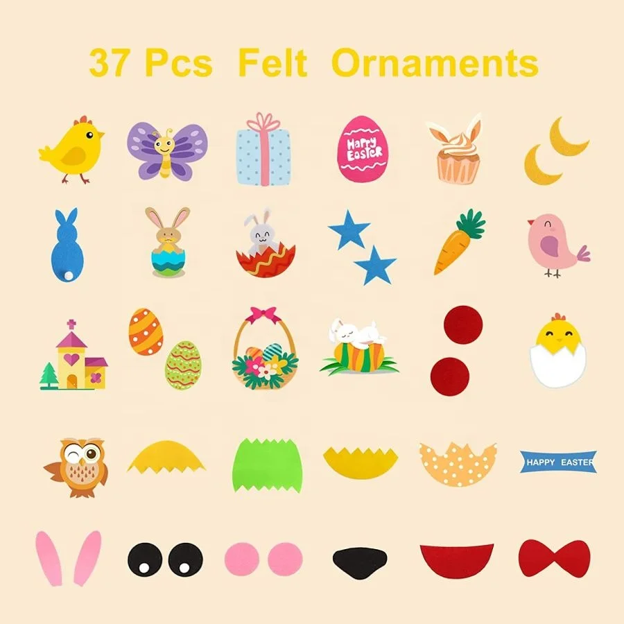 Easter Felt Crafts for Kids DIY with Easter Egg and Bunny Detachable Ornaments