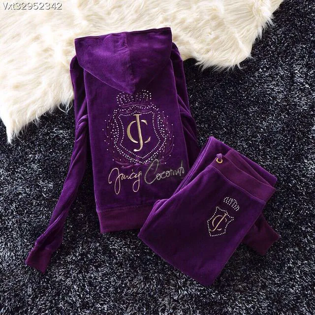 Factory Direct Hot Sales Casual Velour Hoodies Elastic Pants Two Piece Embroidered Rhinestone Velvet Sportswear Woman Tracksuits