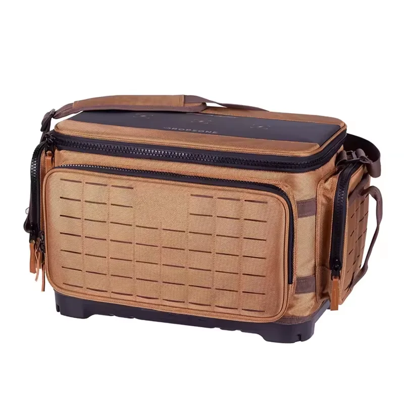 Maritime Angling Essentials Harness Strap Tackle Tote in Rich Chestnut Ebony Accents for Salt Freshwater Expeditions