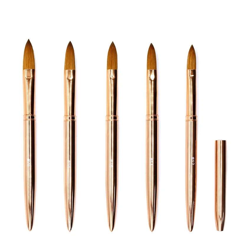Розовая золотая металлическая ручка с индивидуальным логотипом Kolinsky Hair Crystal Brush ОБЖИМНАЯ головка акриловая кисть для дизайна ногтей разных размеров #14-#20