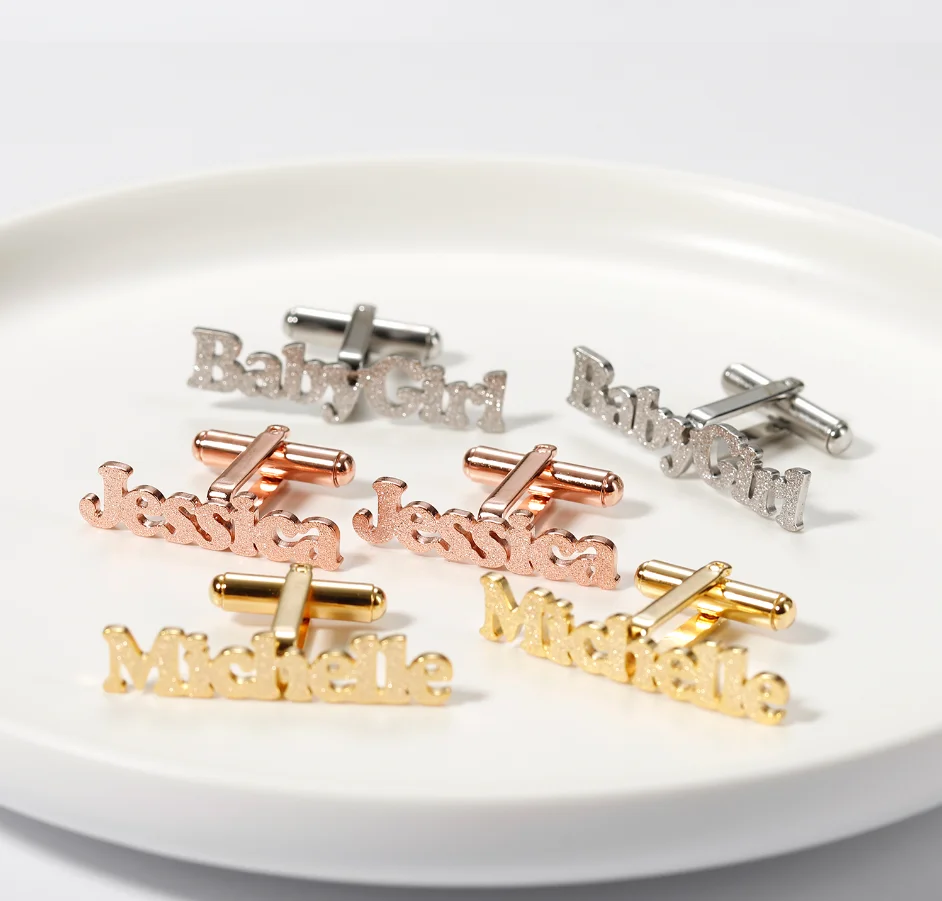 Fashion Rose Gold&Gold Personalized Name Cufflinks Light  Frosted Stainless Steel Shirt Jewelry & Custom Name Cuff links