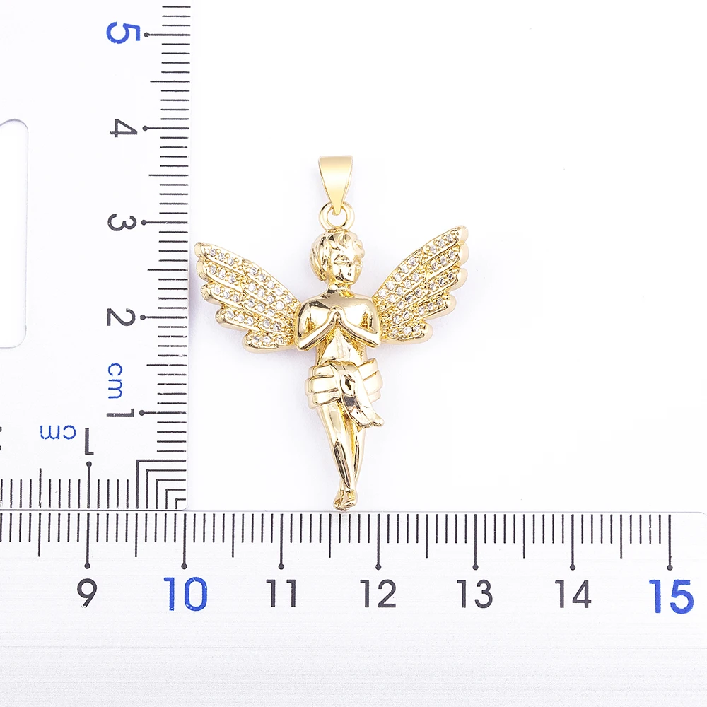 QIKU Romantic Angel Shape Gold Color Pendant Women Necklace Copper Zircon Religious Pray Jewelry Accessories Anniversary Gift