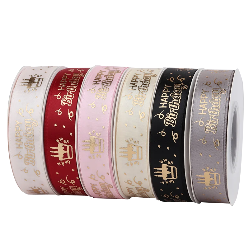 
2cm 10 colors high quality Hot sale happy birthday printed satin ribbon 