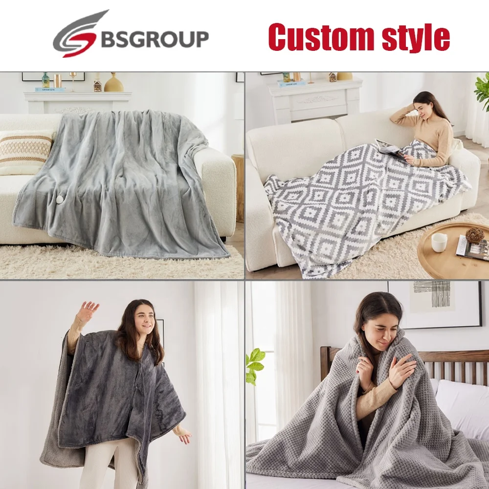 Flannel fleece 9 heat settings electric heated temperature controlled blanket