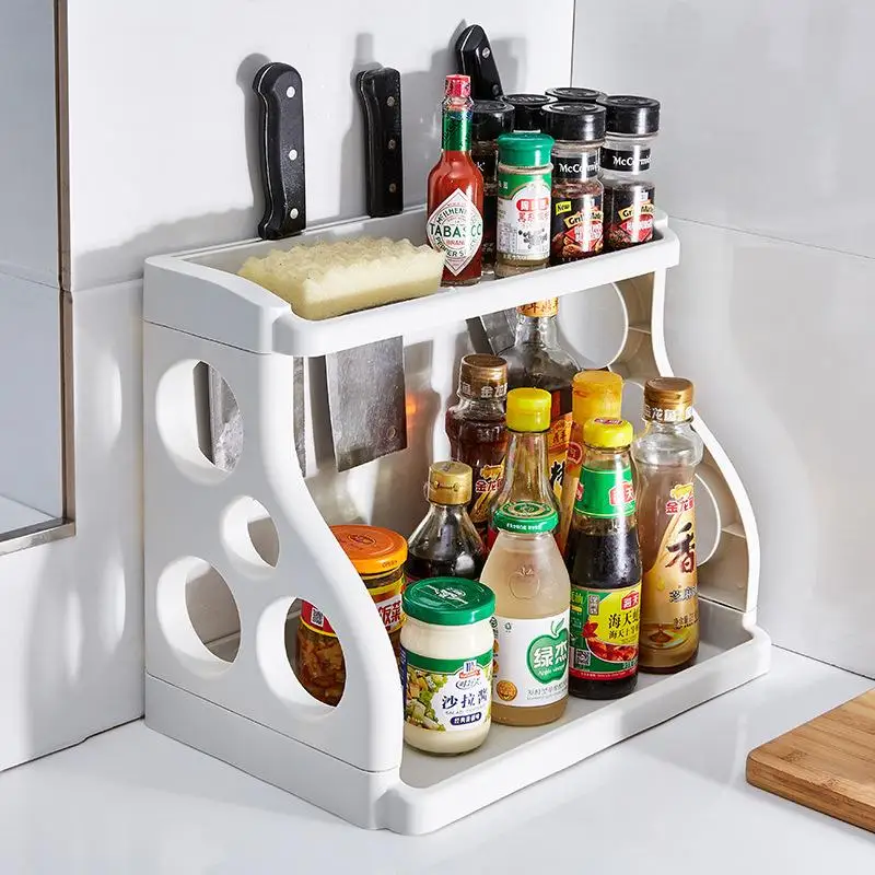 Kitchen Seasoning Seasoning Two-layer Storage Knife Rack Sundries Storage Storage Organizer Free Punch Plastic Polygon Spice