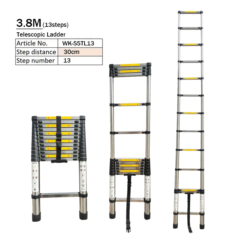 WEIKEN 13 Steps Orchard Ladder Stainless Steel Collapsible Ladder for Home Use Telescopic Ladder