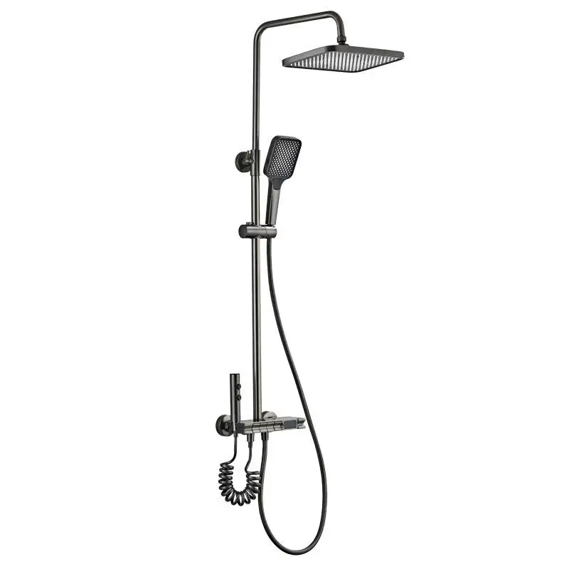 Becola Gray Digital Display Thermostatic Shower Faucet Set Thermostatic Shower Faucet System Shelf Hydropower Piano Key Gun
