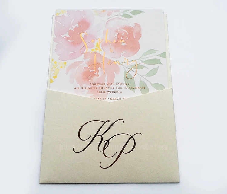Rose gold cotton paper invitation marriage greeting card/ postcard thank you cards custom with logo business card