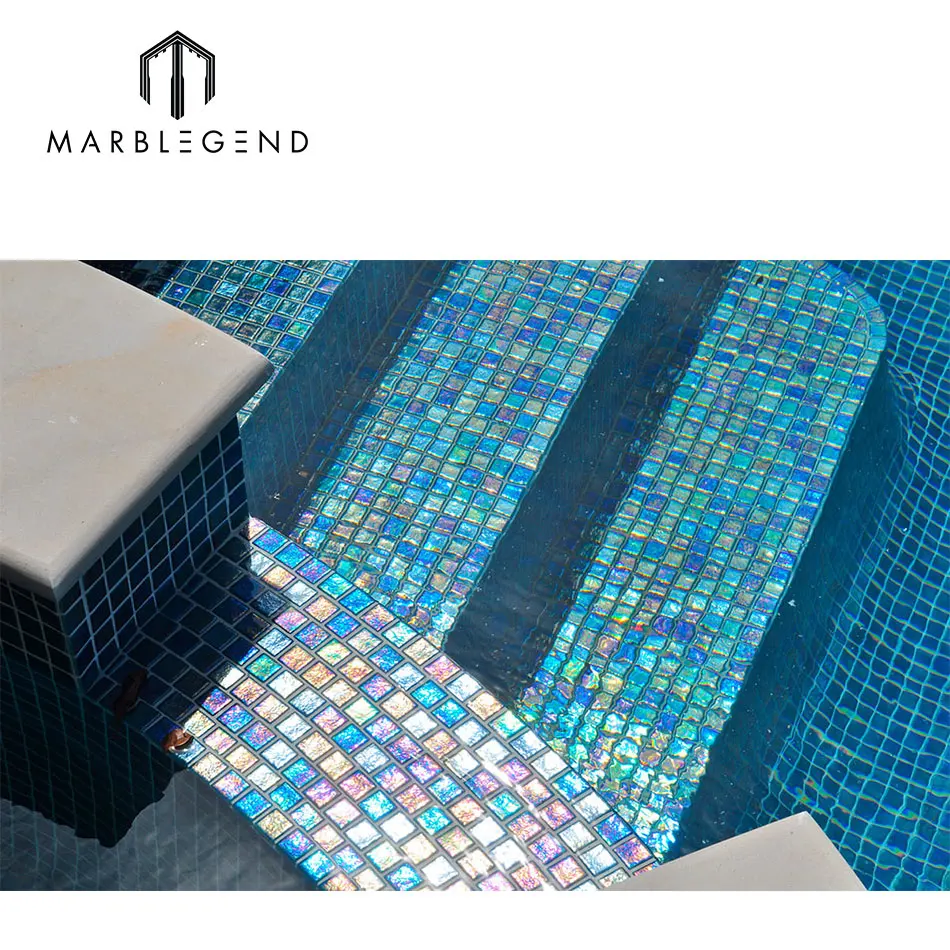 China supplier swimming pool tiles glass mosaic blue color
