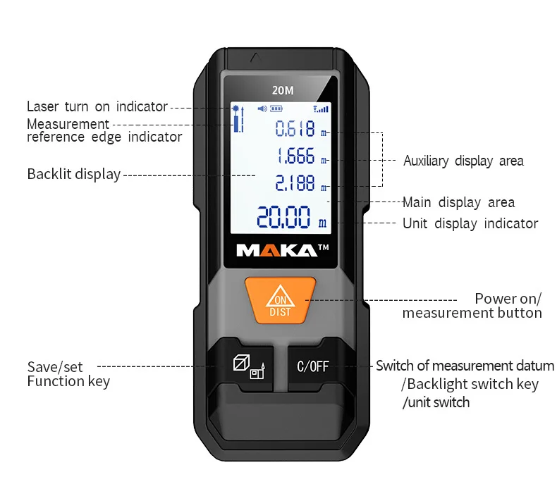 20M Intertek CE Maka Mini Laser Rangefinder low cost laser distance meter