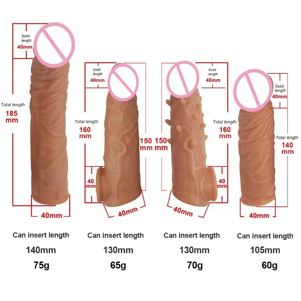 AIZHILIAN Realistic Penis Sleeve Extender Reusable TPE Dildos Condom Delay Ejaculation Dick Enlargement Sex Toys Ffor Men
