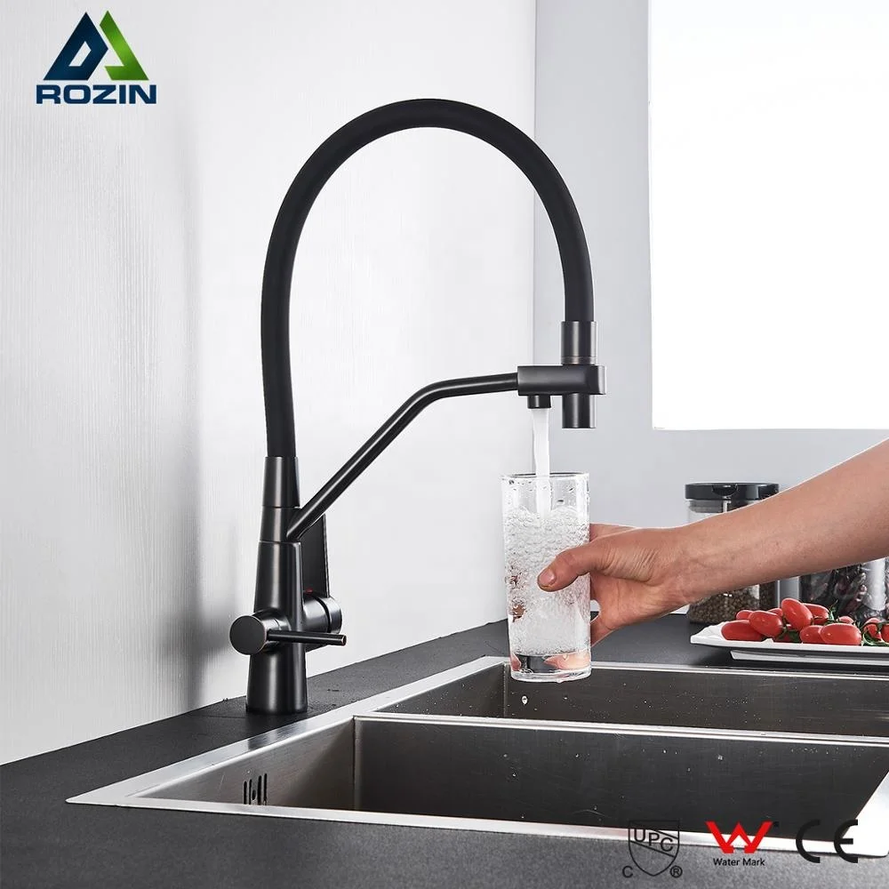 Отфильтрованные смесители для кухни выдвижной кран бронзового и черного цвета Поворот на 360 градусов тройной раковины