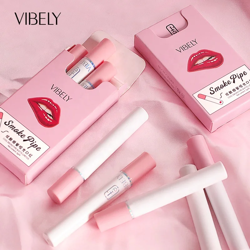Creative Cigarette Lipstick Set 4 Colors Matte Long Lasting Waterproof Matt Lip Stick Tube Nude Red Lips Makeup