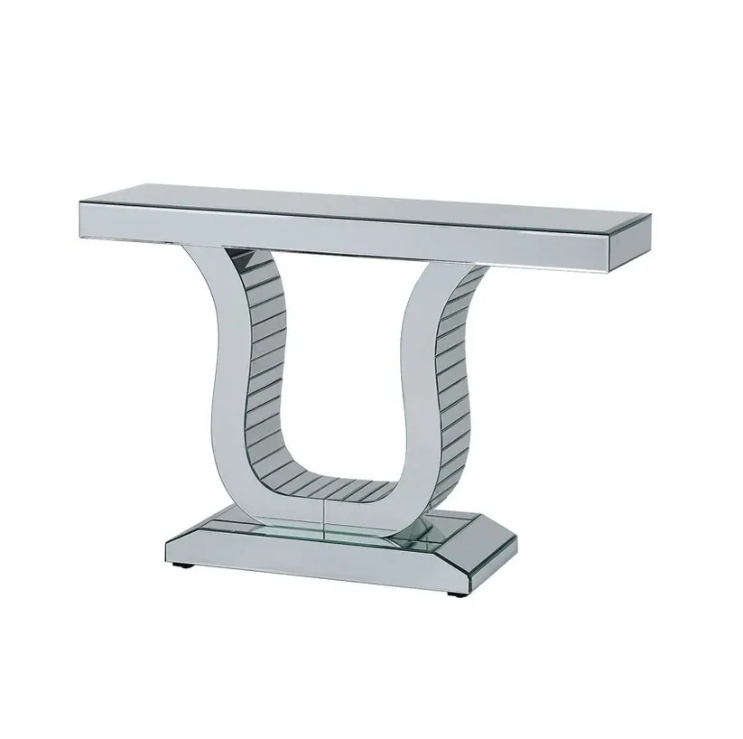 Contemporary Mirror Console Hallway Table 2 legs Crushed Diamond Effect