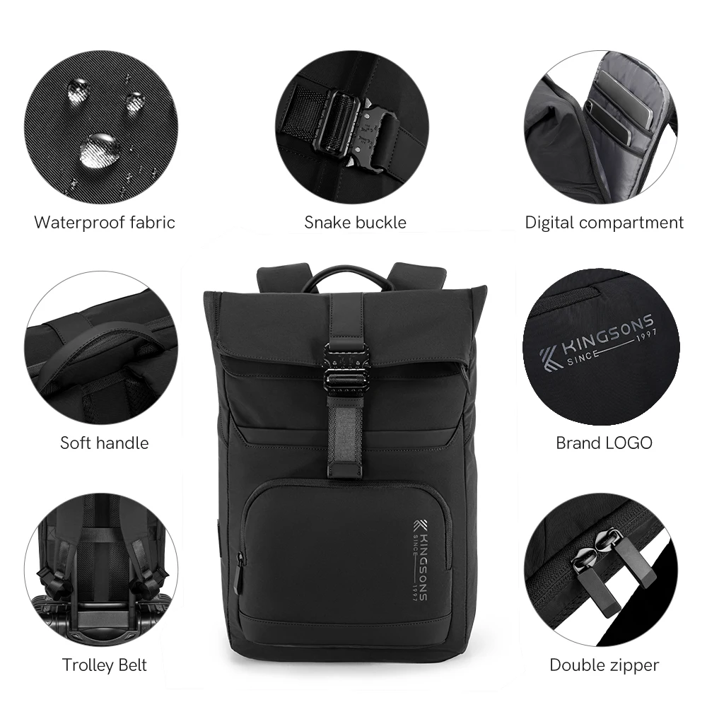 Leisure black/grey laptop backpack with high quality buckle waterproof 15.6 inch laptop backpack for men custom logo travel bags