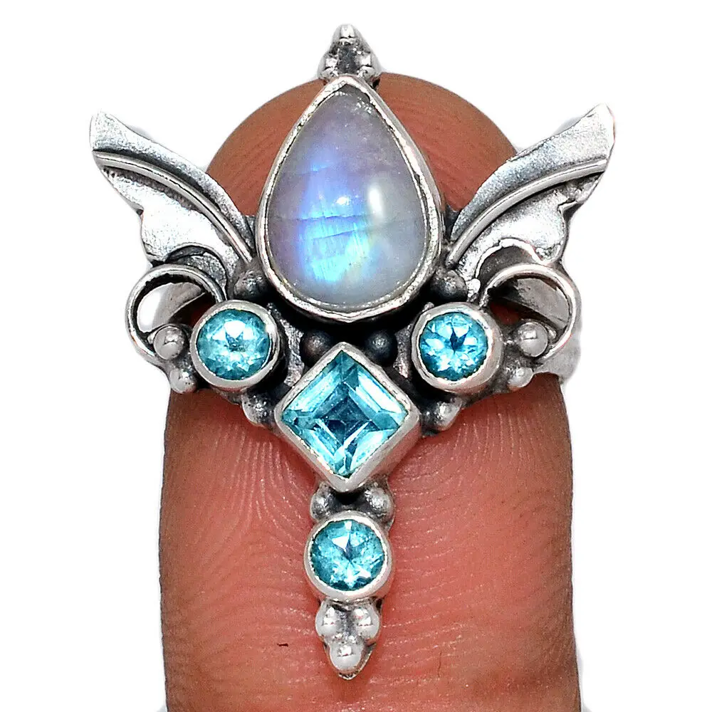 Оптовый Поставщик голубого кольца с лунным камнем крыльями ангела оптовый поставщик Джайпур один из особых колец из серебра 925 пробы