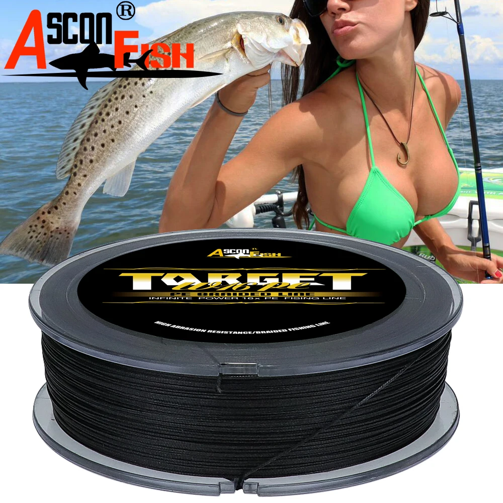 Ascon Fish 16 Strands Braided Fishing Line 300m for Cord Fishing Capr 16 Braids Multifilament Line20-500LB Green