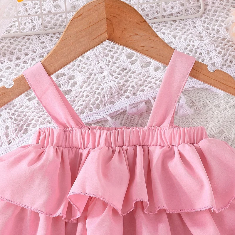 2Pcs Set 6 - 3 Years Newborn Baby Girl Fashion Cotton Sleeveless Croptop and Cartoon Flamingo Shorts Summer