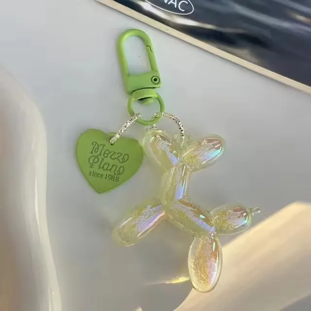 Balloon Dog Keychain for Women Cute Cartoon Bag Decoration new bling Puppy Key Chain with Flower Charms Girl Friend Gift