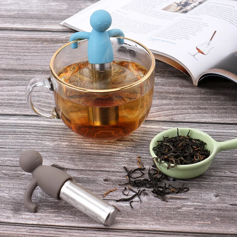 Creative Cute Kitchen Accessories Silicone Cartoon Tea Infuser Fine Mesh Stainless Steel Tea Strainer for Glass Cup Mug