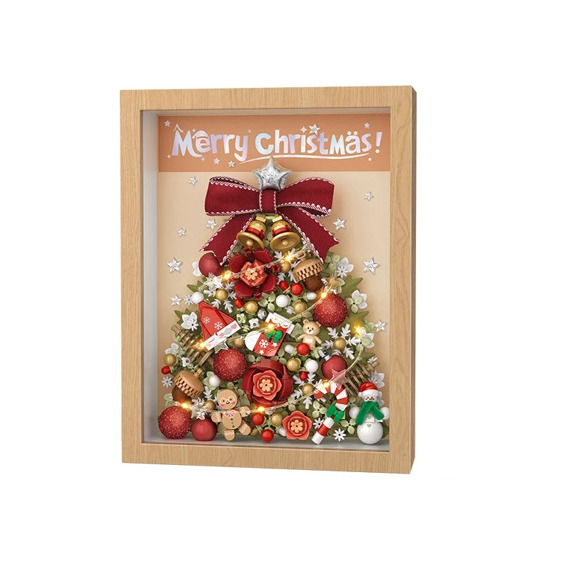 LOZ Christmas Building Blocks Red and Purple Christmas Tree Photo Frame with Light New Year Gifts Festival Decorations Present