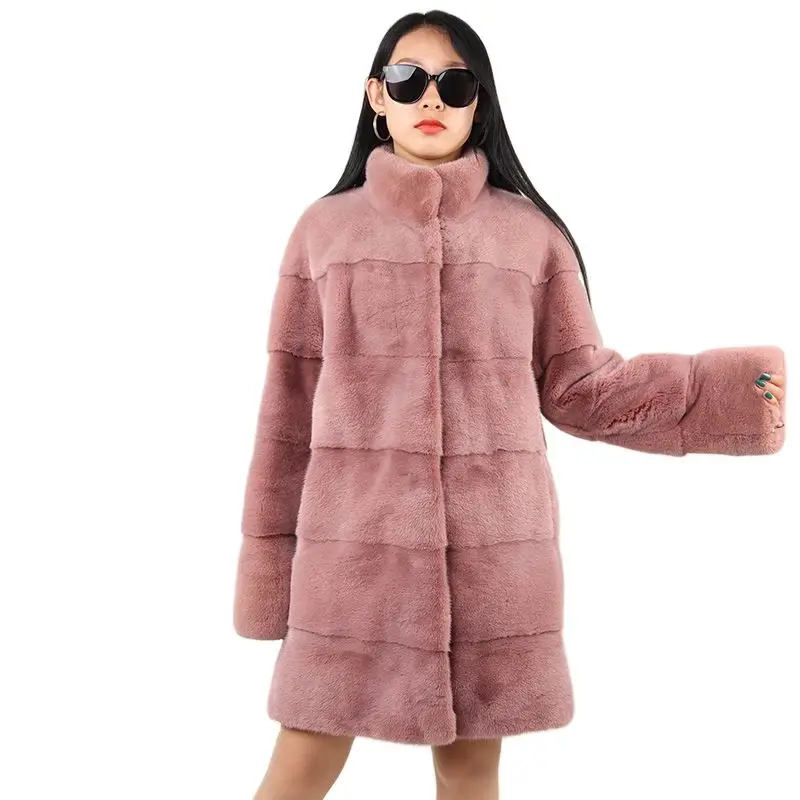 beautiful women mink fur coat with mid long stand collar winter high quality new thick fluffy fur jacket