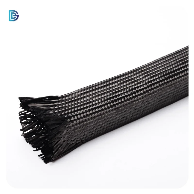 Black 3K 12K Customized Width Best Sale High Quality Carbon Fiber Braided Sleeve For Heat Resistant