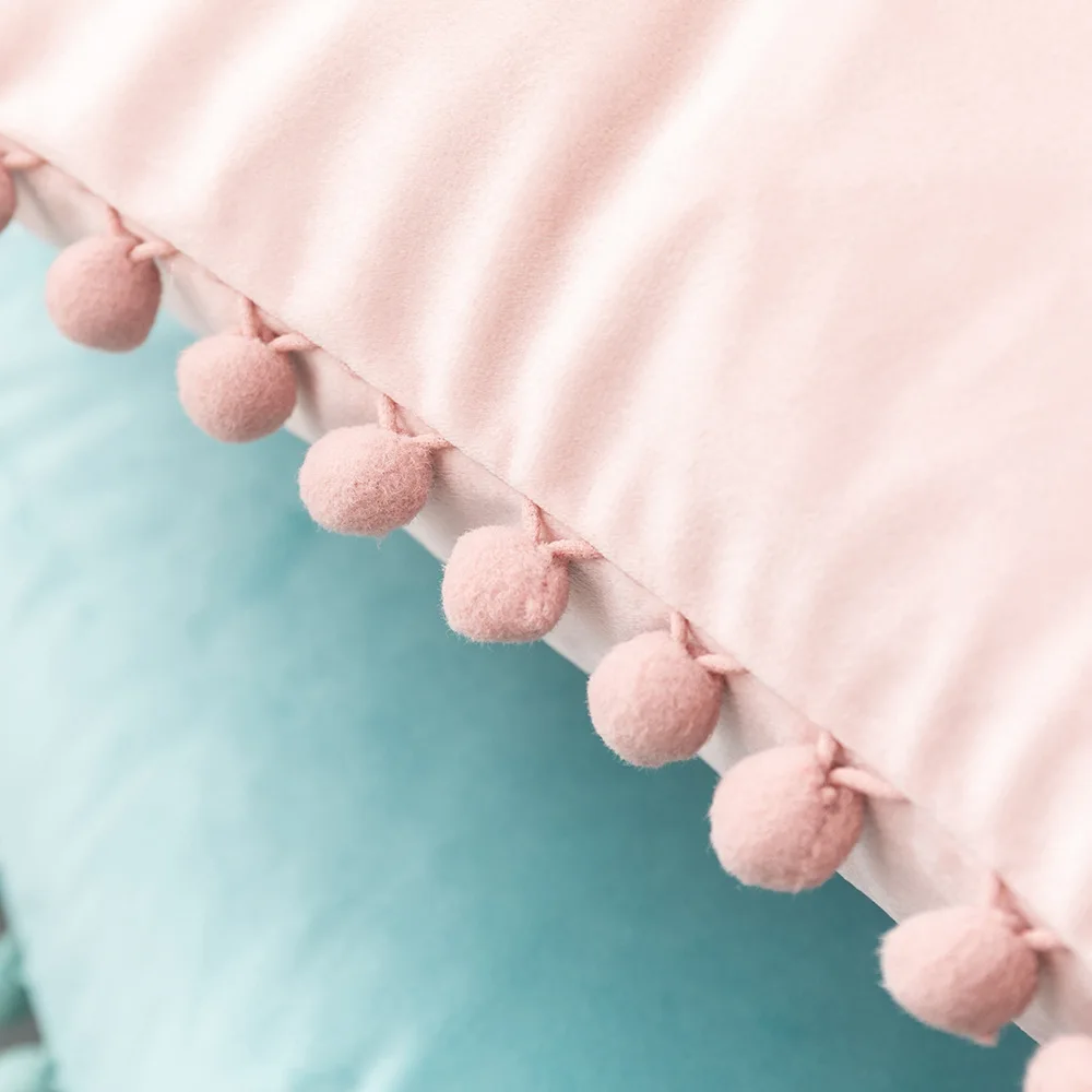
Wholesale Holiday Gift Ins Velvet Sofa Pillowcase with cute ball fringe 