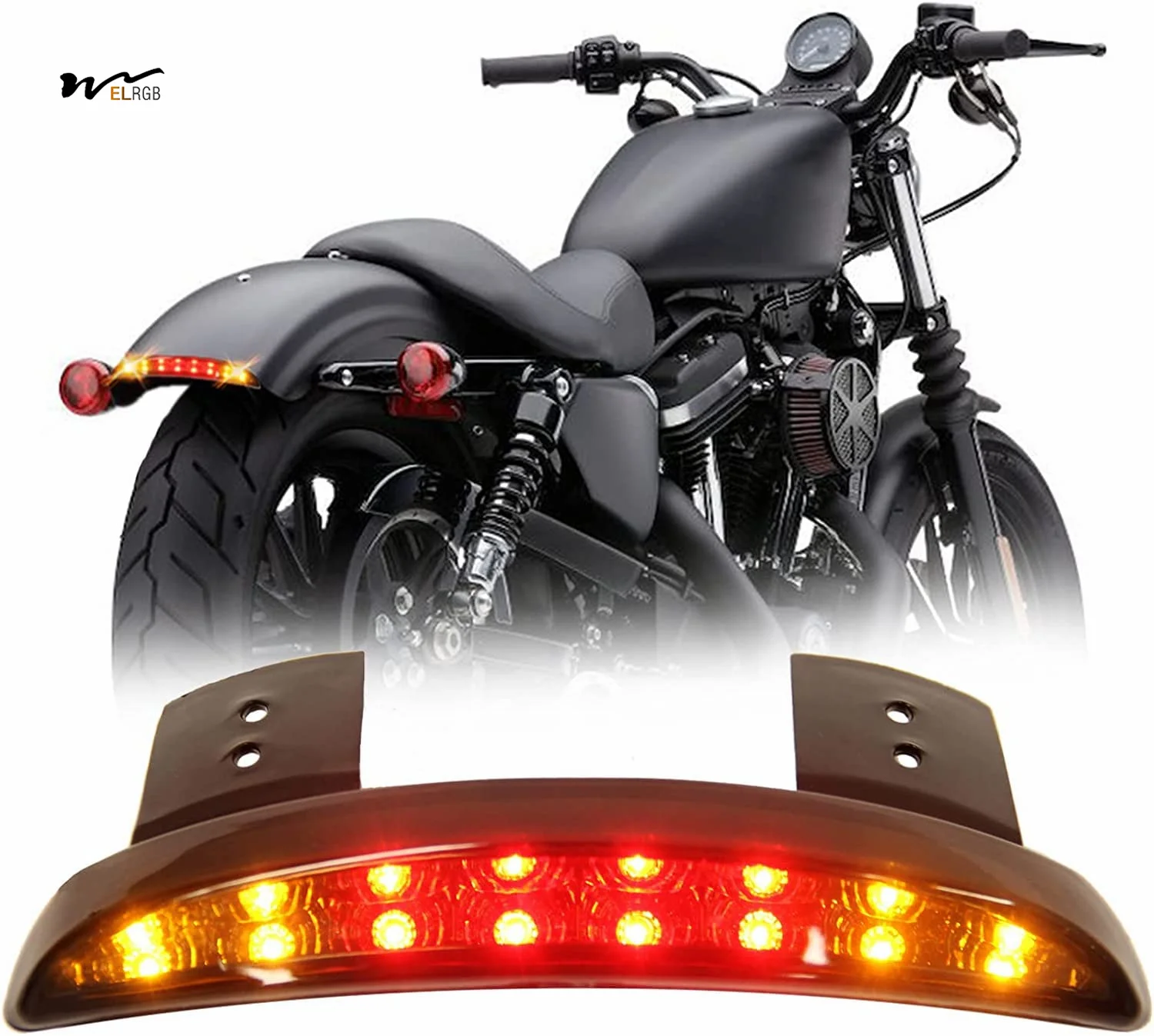 Motorcycle Chopped Rear Fender Edge LED Brake License Plate Tail Light Stop Running Light Turn Signal Lamp (Black Lens)
