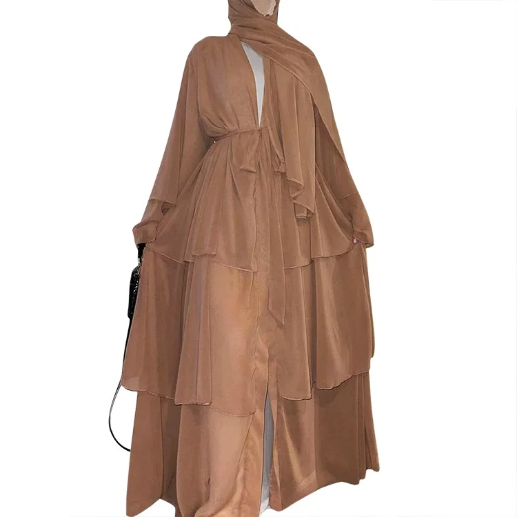 3 Layers Chiffon EID Abaya Dubai Turkey Islamic Clothing Abaya Muslim Dresses For Women