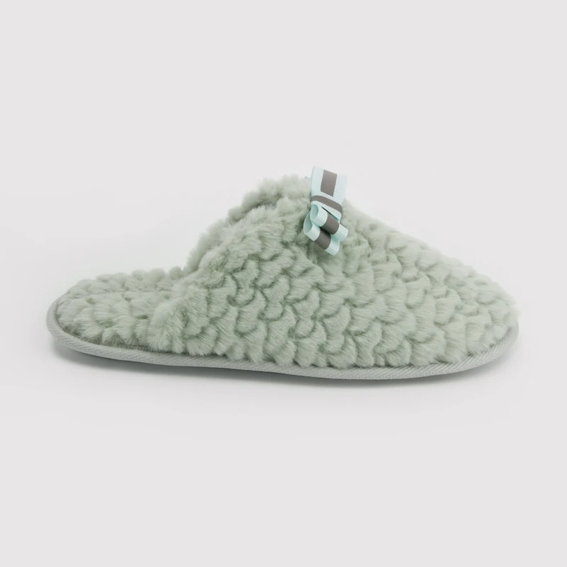 women new design satin bow patterned faux fur house slippers fashion trend memory foam indoor outdoor home slippers for lady