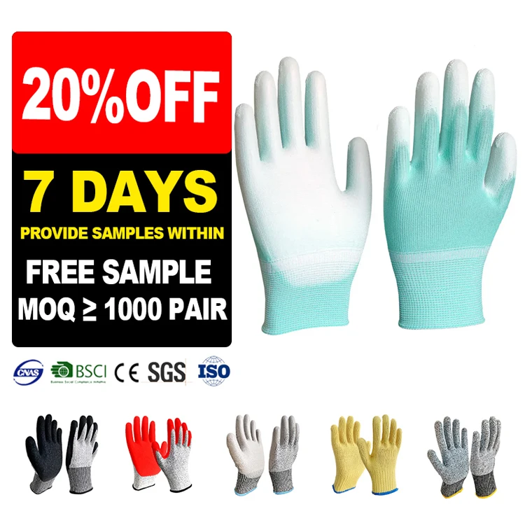 SunnyHope Chemical Resistant Electronic Conductive Copper Fiber Gloves Antistatic Safety Hand Gloves PU Coated ESD Gloves