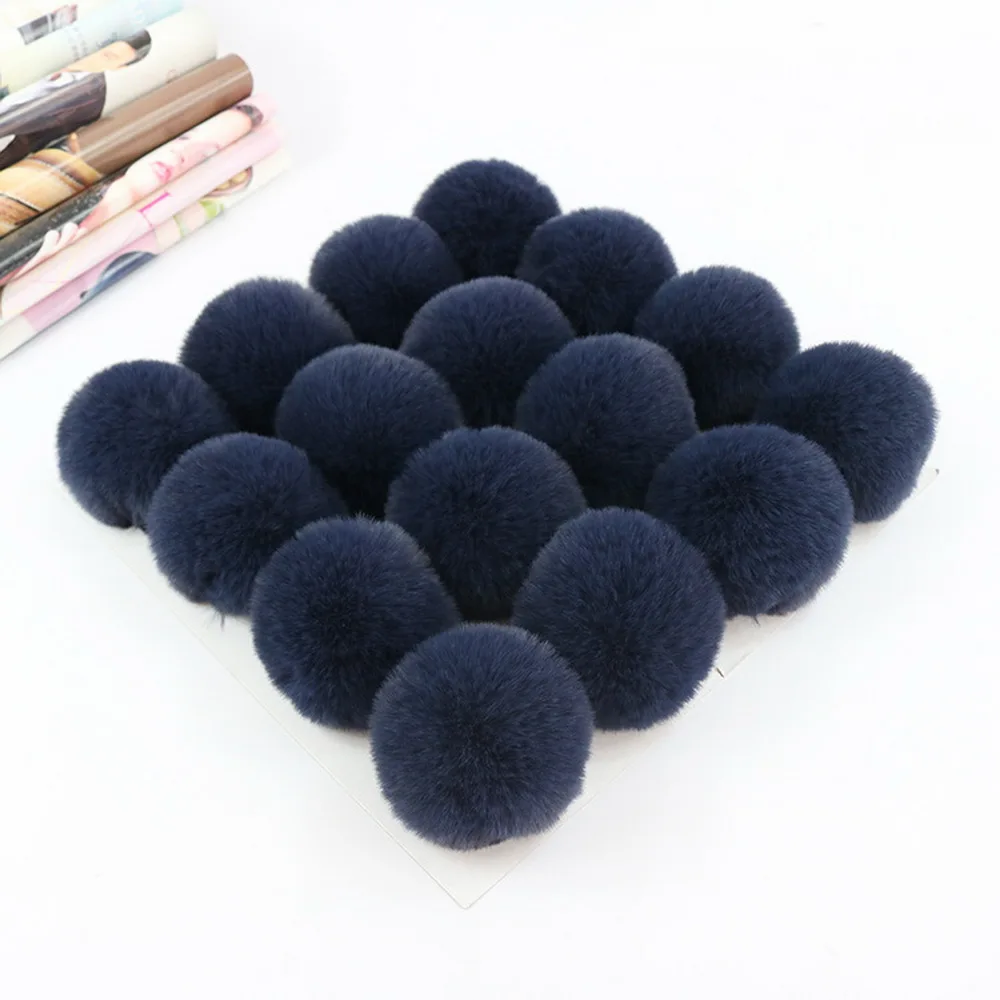 Navy Blue Color 8cm Pompom Decoration Accessories Custom Crafted Soft Pom Pom Keychain Faux Fur Ball