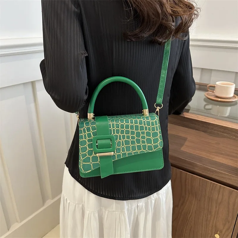 2024 New Designer Woman Handbag Simple Stone Pattern Square Bags Ladies PU Leather Shoulder Bag