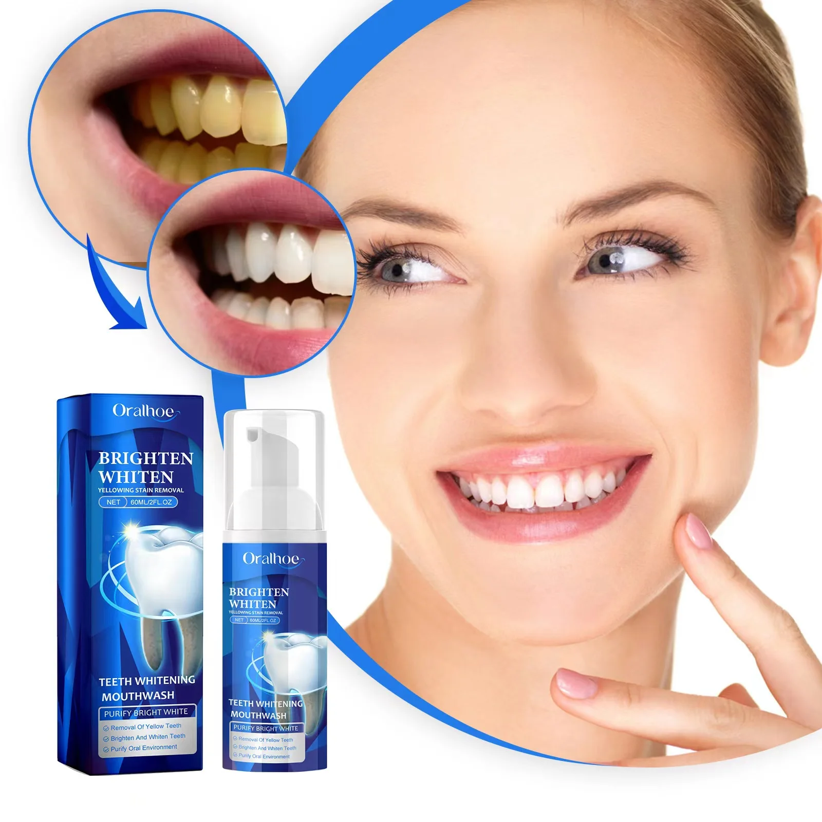 Bright White Teeth Cleaning Foam with Technology Teeth Whitening Remove Teeth Stains Toothpaste 60ml Mouthwash Foam
