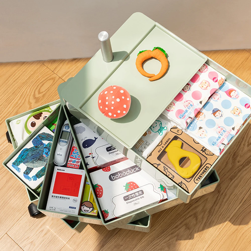 Nordic Multi Function 360 Degree Rotation Movable Plastic Storage Drawers on wheels  With 5 Filling Draw