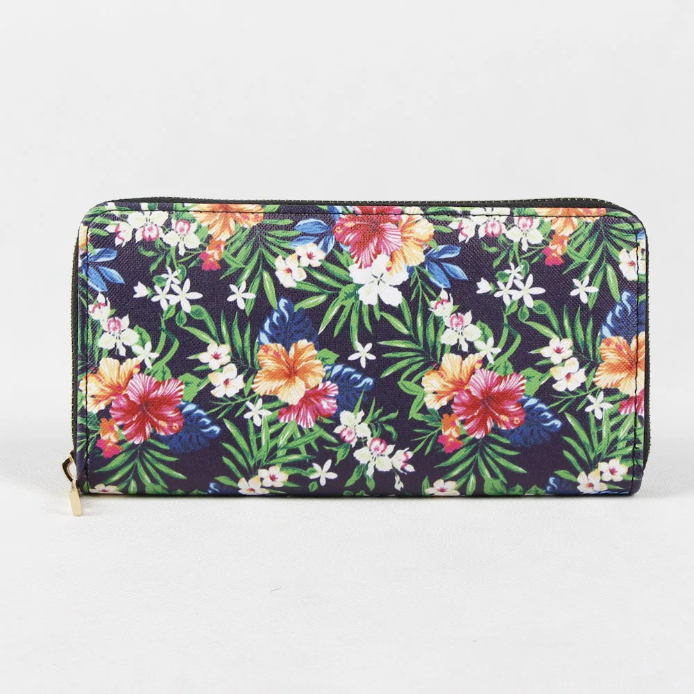 2022 custom print wallet women tropical animal plants long pu leather wallets festival travel designer ladies wallets