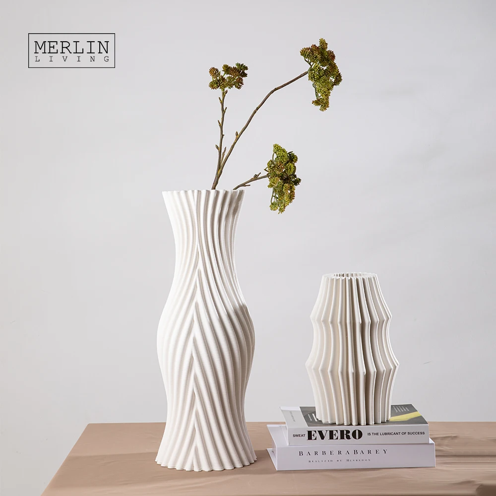 Merlin Living 3D Printing Vase Modern Creative Corrugated Ceramic Vase Design  For Home Decor Chaozhou Ceramic Factory Custom