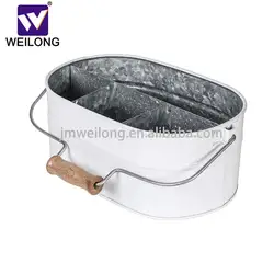 Galvanized Metal Caddy 4 grids Oval Beer Bucket  Household Utensil Holder