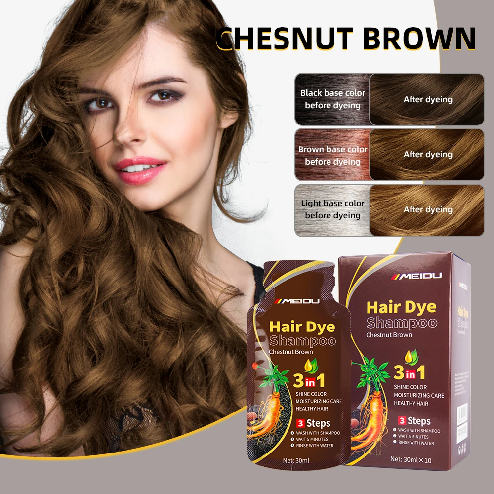 factory price  bubble chinese organic brown permanent herbal 3 in 1 black hair dye shampoo sachet