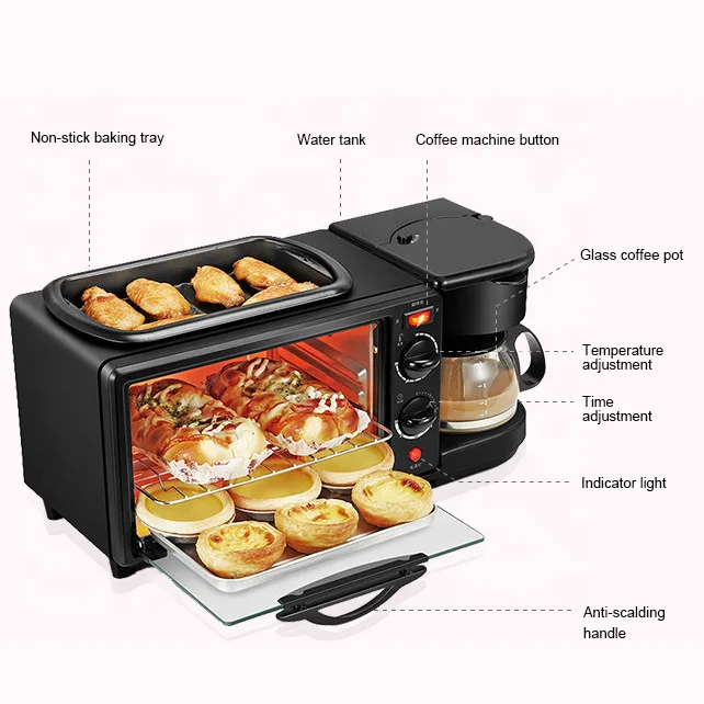 3 In 1 Breakfast Sandwich Maker Timer Electric Non-Stick Oven Breakfast Mmachine Coffee Maker