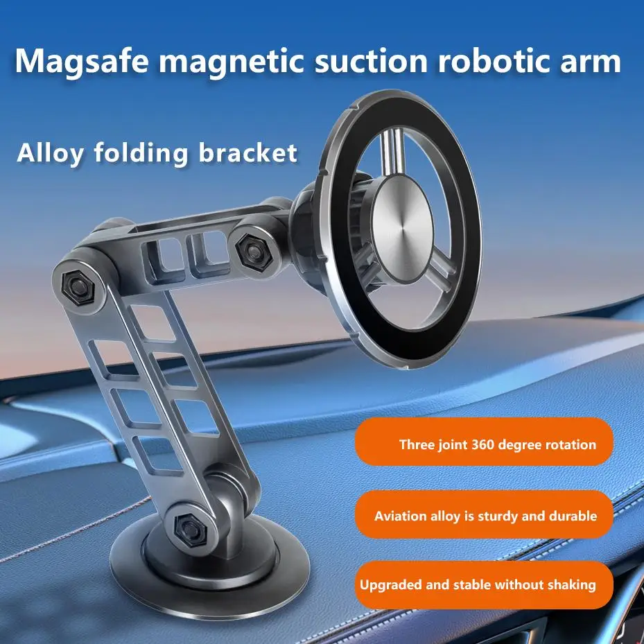 Dashboard Phone Car Mount Aluminum Alloy 360 Rotatable Foldable Magnetic Holder Super Strong Magnet Bracket